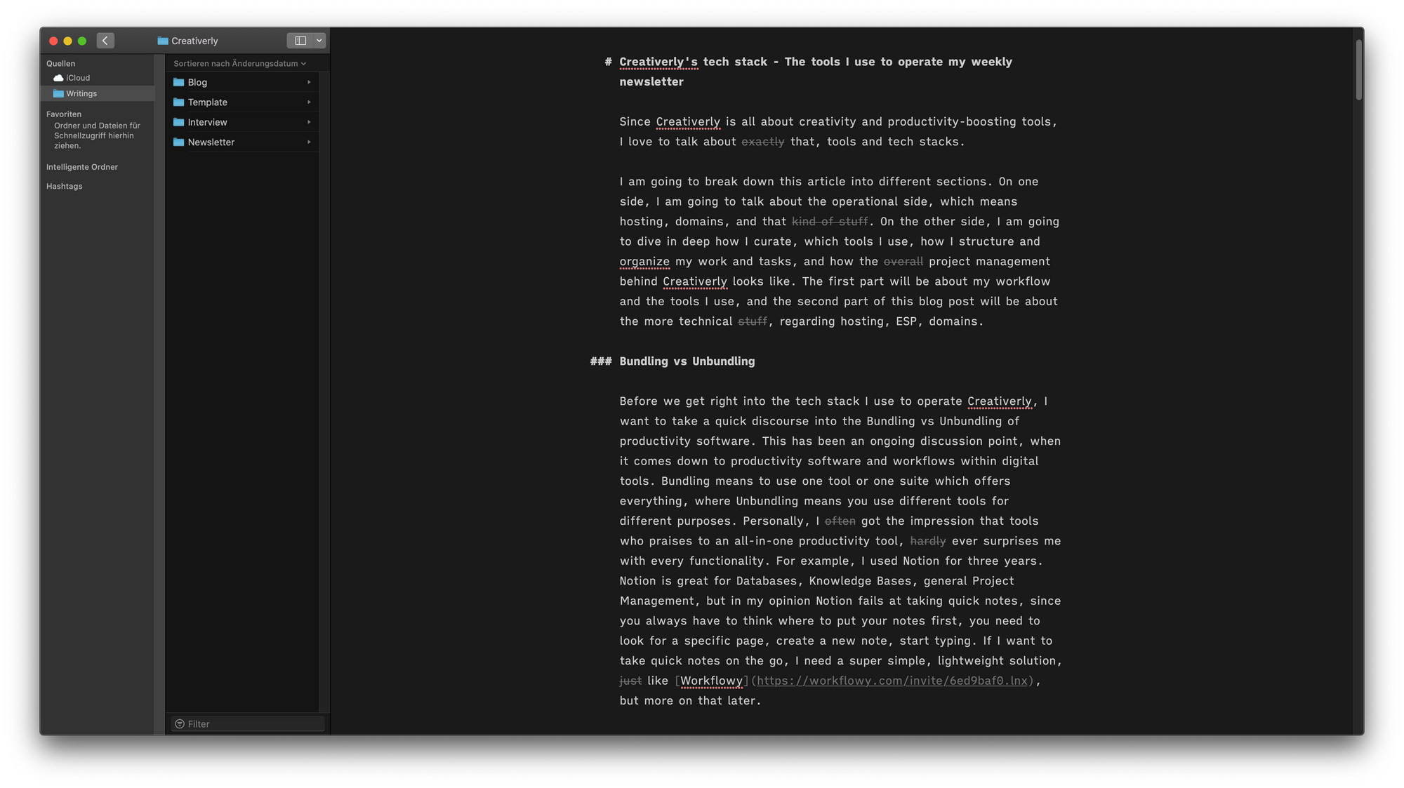 Screenshot of User Interface of iA Writer Mac App