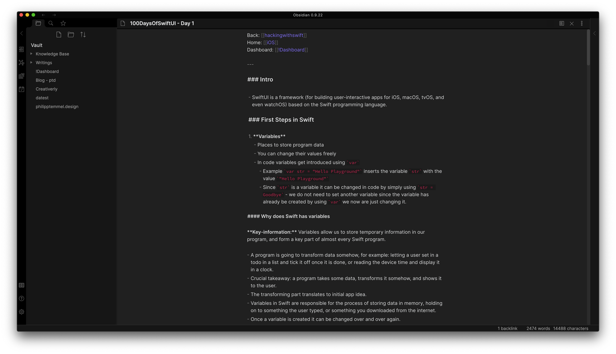 Screenshot of Obsidian UI