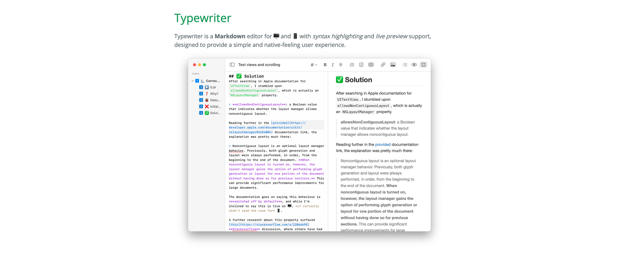 Screenshot of Typewriter's landing page