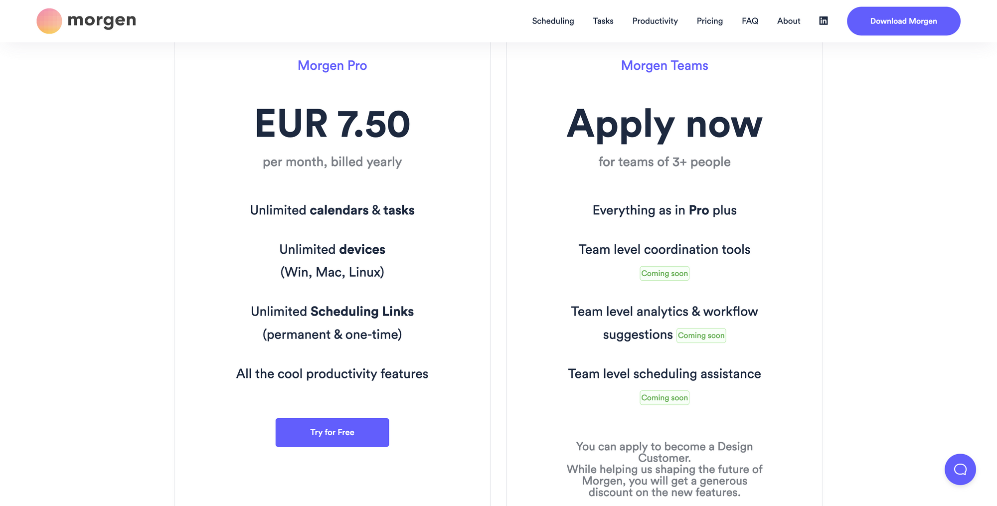 Screenshot of Morgen's pricing page