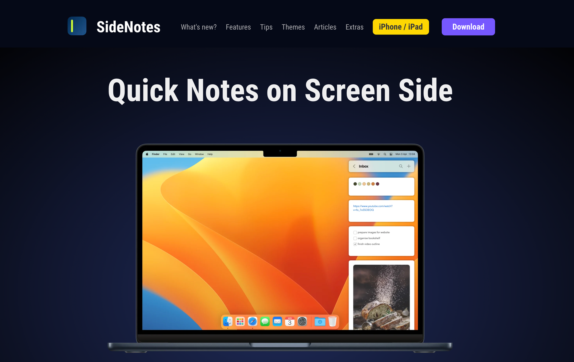 Screenshot of SideNotes app's homepage