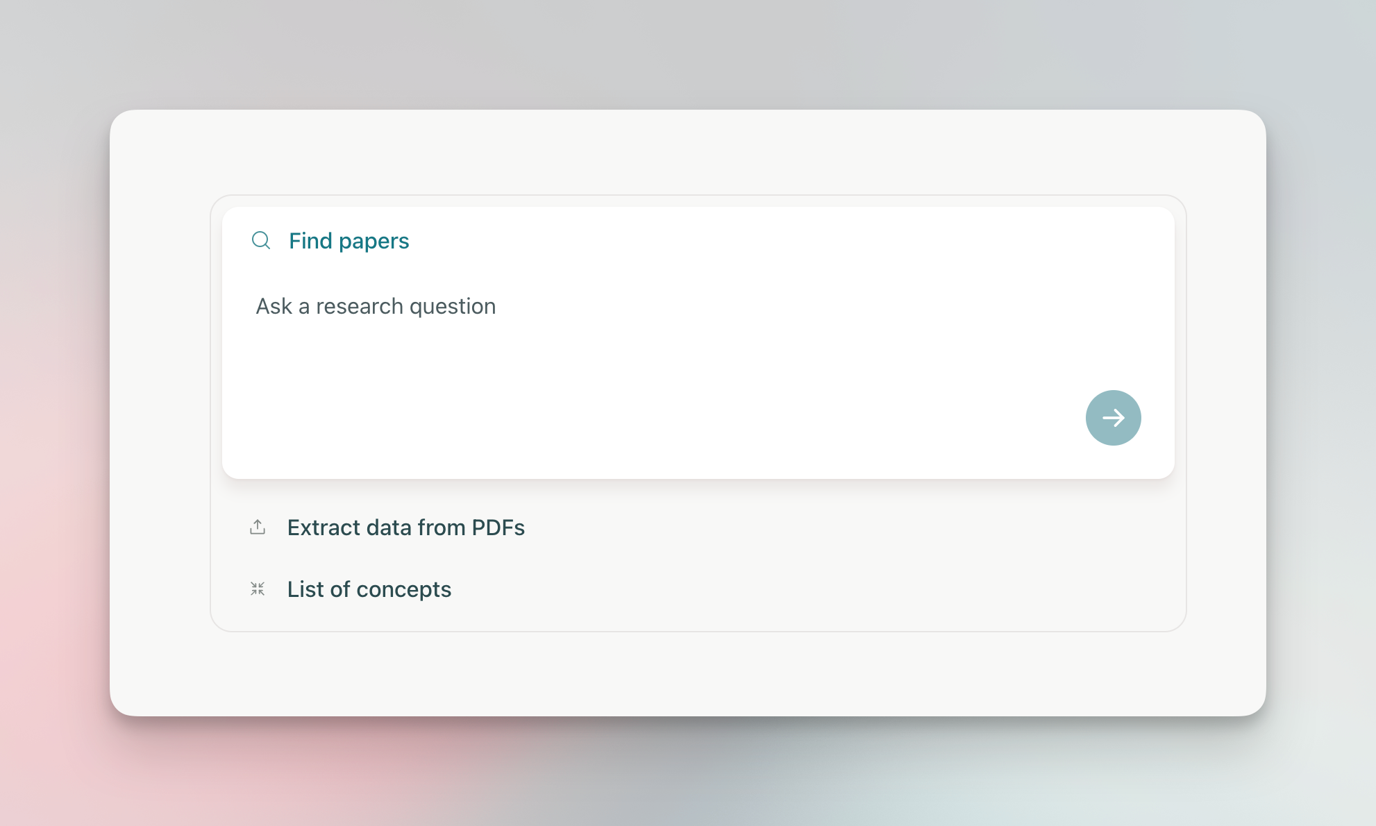 Screenshot of Elicit's "Find Papers" input window to ask a research question