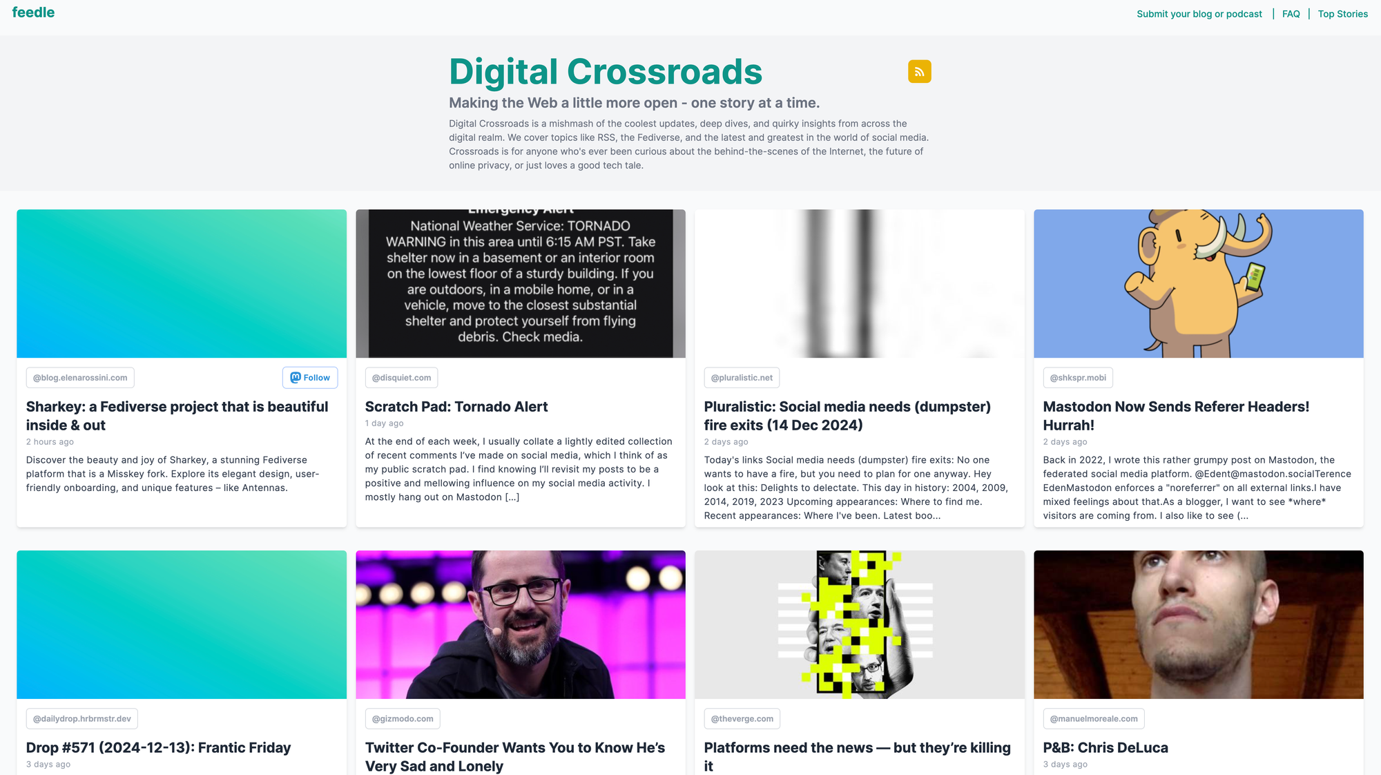 A screenshot of feedle.com's Digital Crossroads feed